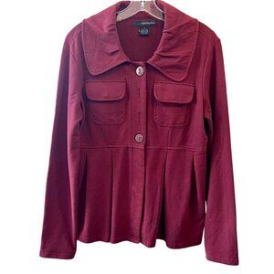 Calvin Klein Jeans Burgundy Big Button Peplum Waist Jacket